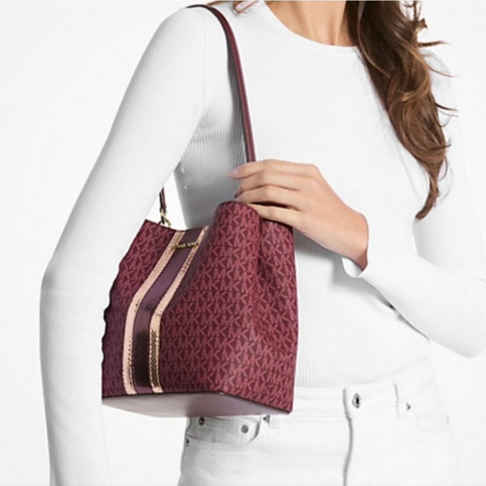 Michael Kors Pratt Medium Logo Center Stripe Shoulder Bag - Picture 9 of 10